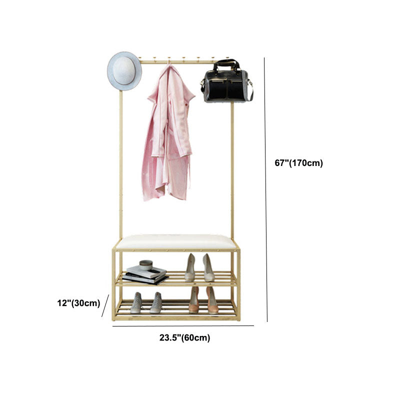 Hall Tree with Storage Shelves and Bench Modern Metal Hall Stand