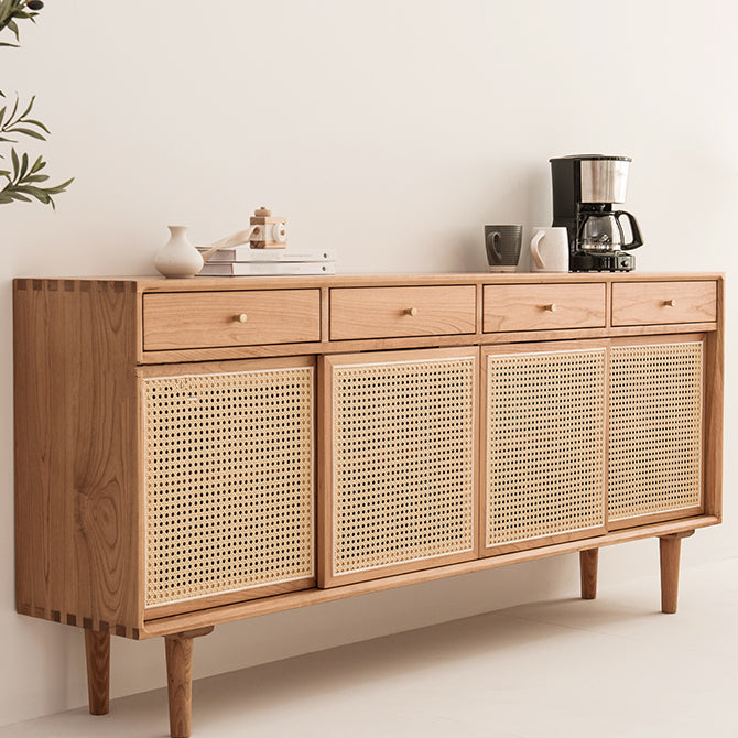 Rattan Doors Cupboard Glam Style Wood Kitchen Sideboard for Dining Room