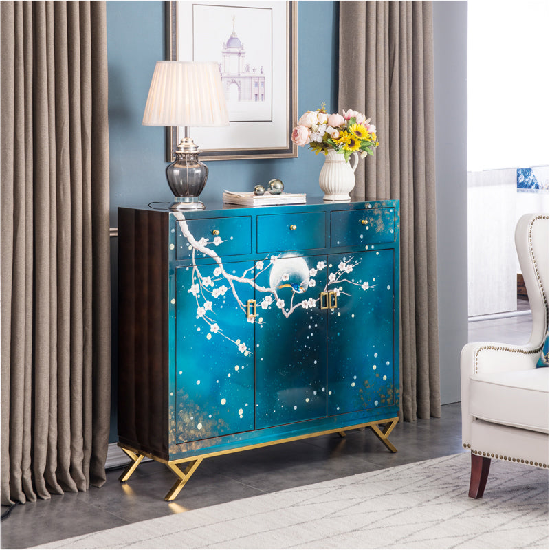 Glam Birch Wood Sideboard Adjustable Shelving Cabinet Credenza with Drawer for Living Room