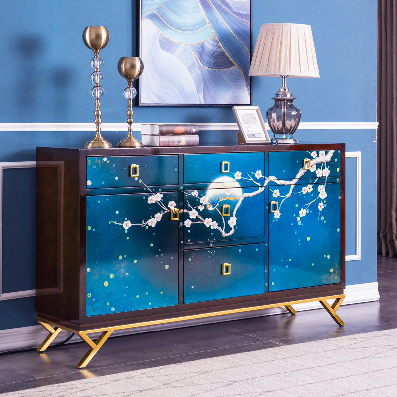 Glam Birch Wood Sideboard Adjustable Shelving Cabinet Credenza with Drawer for Living Room