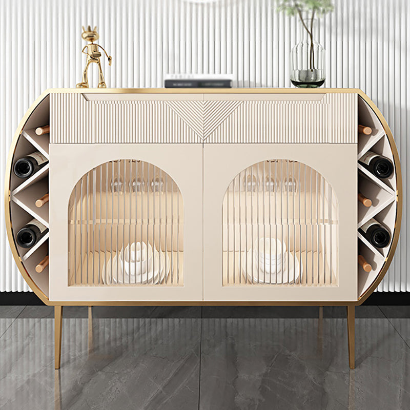 2-Drawer Engineered Wood Sideboard Glam White Stone Credenza with Lamp for Living Room