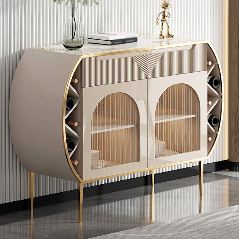 2-Drawer Engineered Wood Sideboard Glam White Stone Credenza with Lamp for Living Room