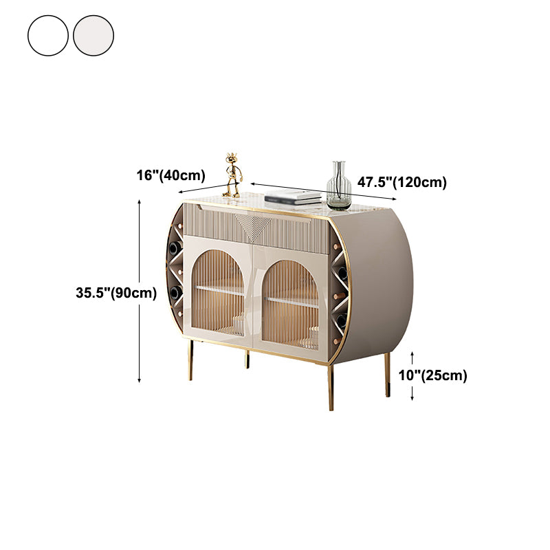 2-Drawer Engineered Wood Sideboard Glam White Stone Credenza with Lamp for Living Room