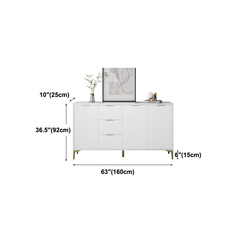 3-Drawer White Wood Sideboard Glam Adjustable Shelving Credenza with Stone for Living Room