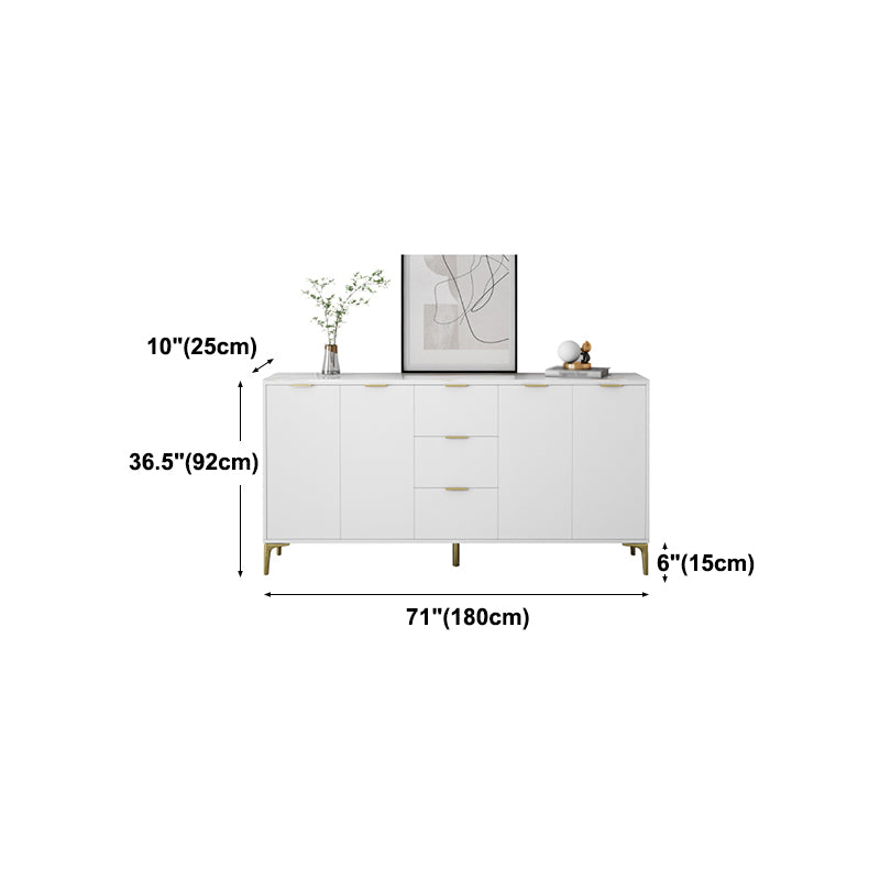 3-Drawer White Wood Sideboard Glam Adjustable Shelving Credenza with Stone for Living Room