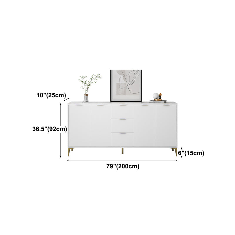 3-Drawer White Wood Sideboard Glam Adjustable Shelving Credenza with Stone for Living Room