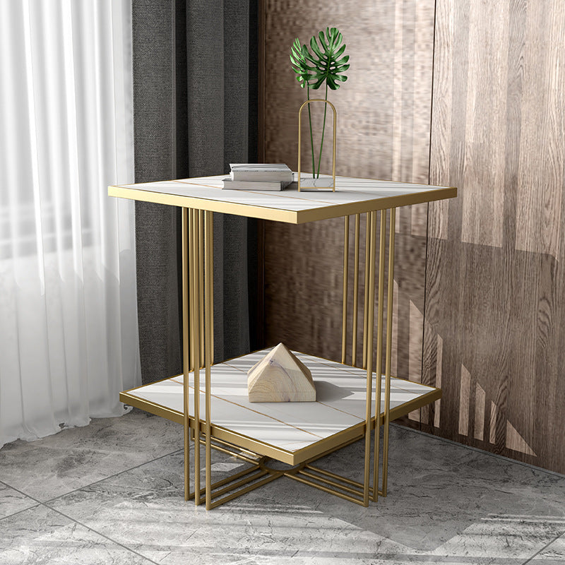 Golden Stone Night Table Glam Bedside Cabinet with 2 Shelves