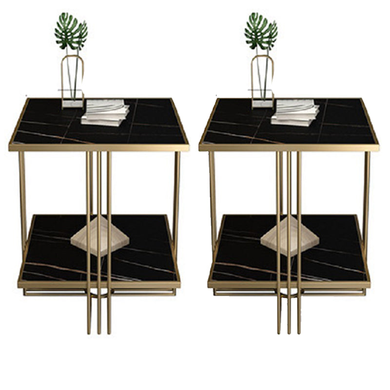 Golden Stone Night Table Glam Bedside Cabinet with 2 Shelves