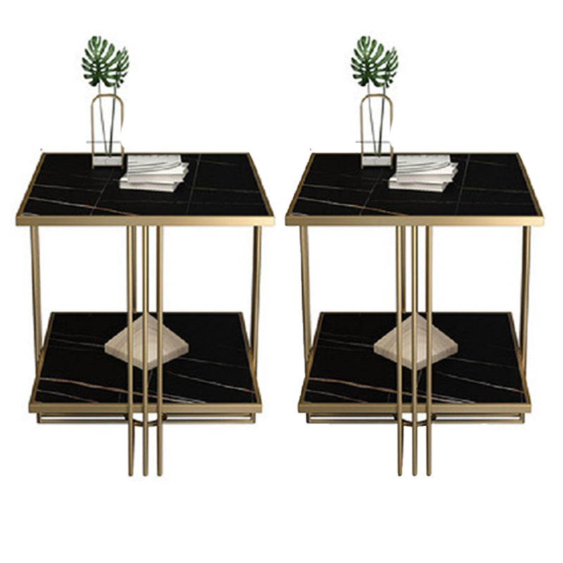 Golden Stone Night Table Glam Bedside Cabinet with 2 Shelves