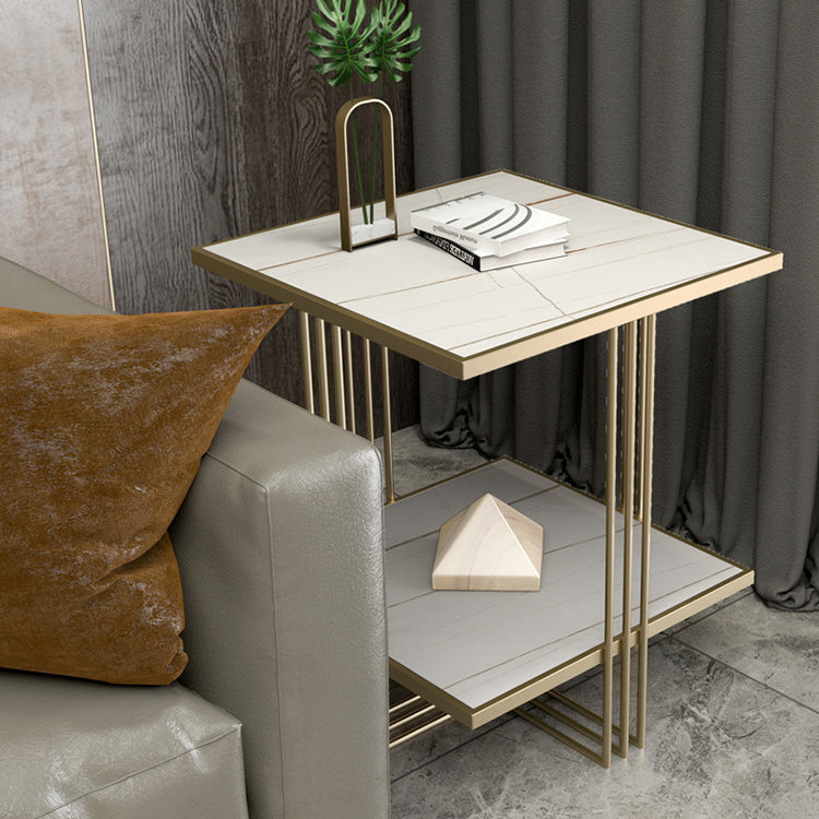 Golden Stone Night Table Glam Bedside Cabinet with 2 Shelves