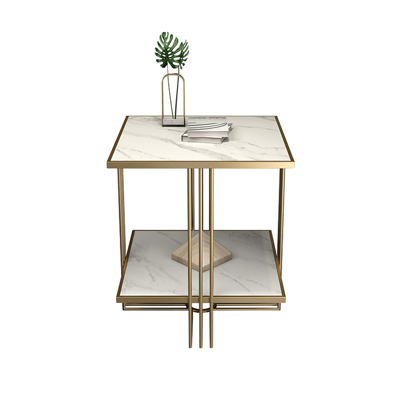 Golden Stone Night Table Glam Bedside Cabinet with 2 Shelves