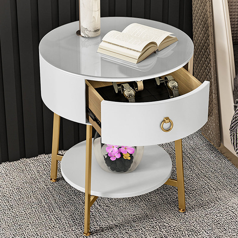 Metal Bedside Cabinet Lower Shelf Accent Table Nightstand with Legs