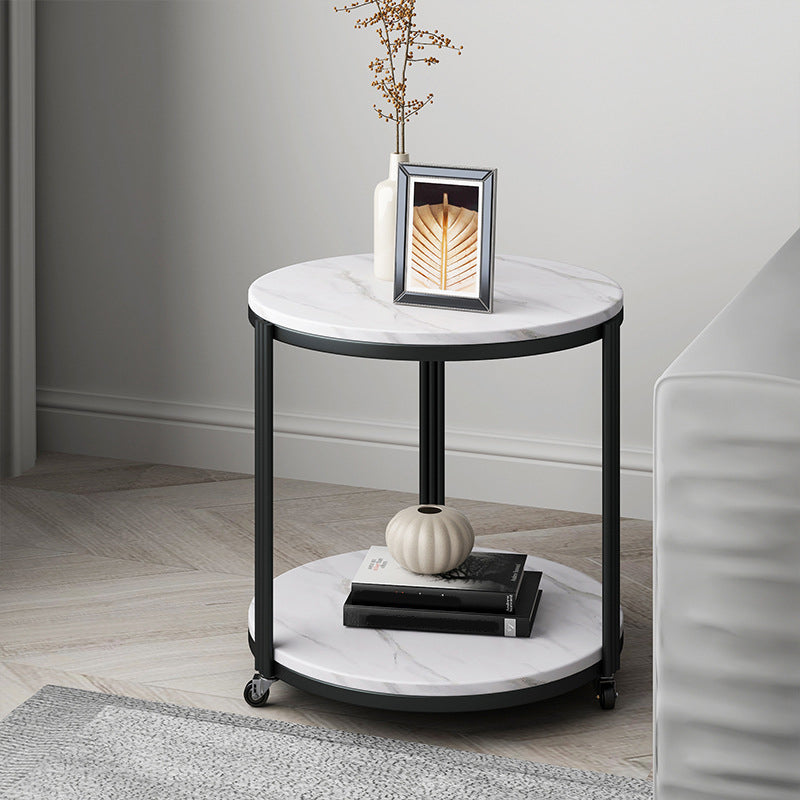 Glam Stone Night Table 21.65" Tall Bedside Cabinet with 2 Shelves