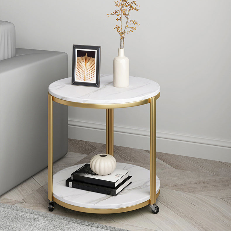 Glam Stone Night Table 21.65" Tall Bedside Cabinet with 2 Shelves