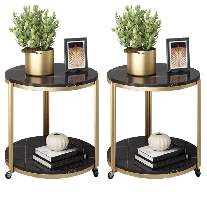 Glam Stone Night Table 21.65" Tall Bedside Cabinet with 2 Shelves