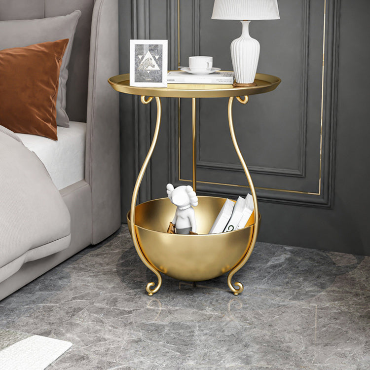 Metal Accent Table Nightstand Lower Shelf Night Table for Bedroom