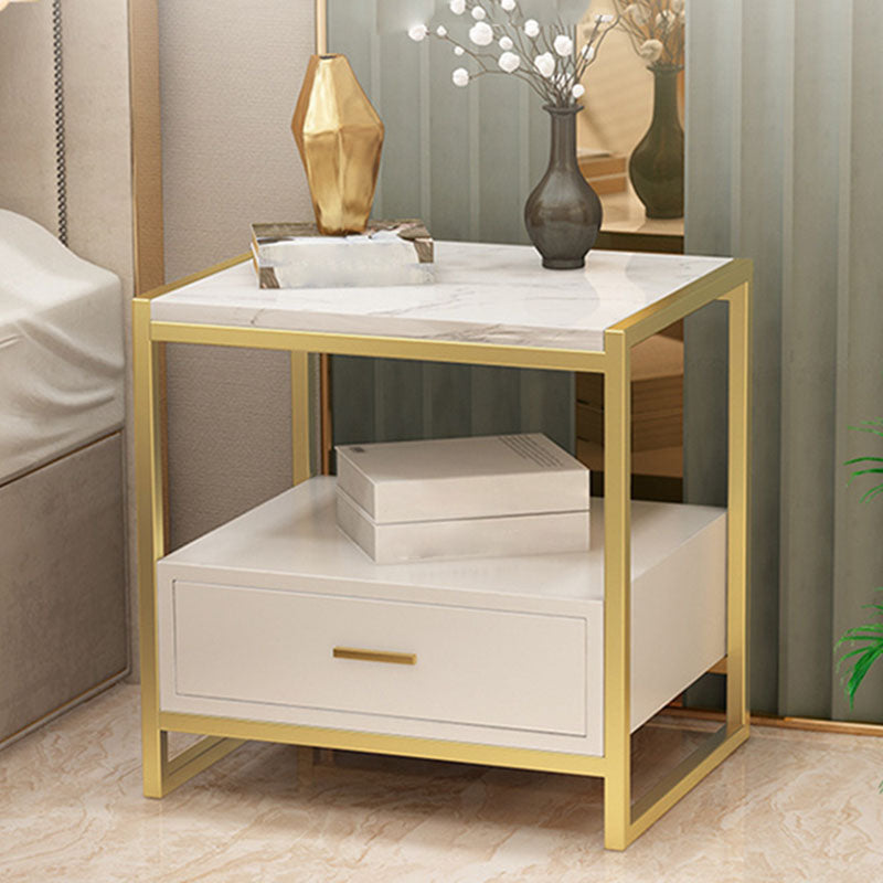 1-Drawer 1-Shelf Accent Table Nightstand 19.68" Tall Faux Marble Bedside Cabinet