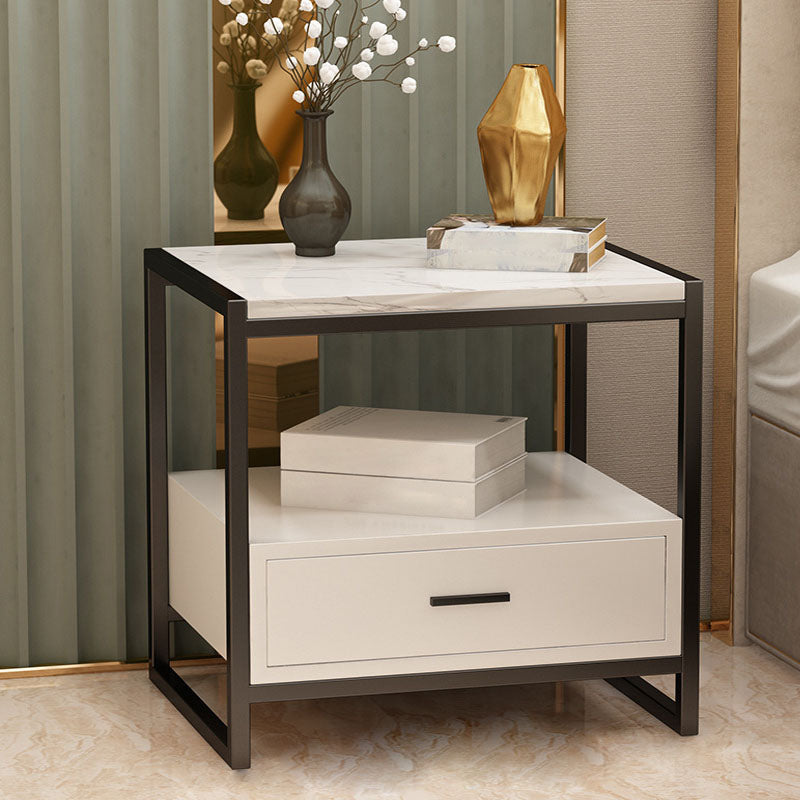 1-Drawer 1-Shelf Accent Table Nightstand 19.68" Tall Faux Marble Bedside Cabinet