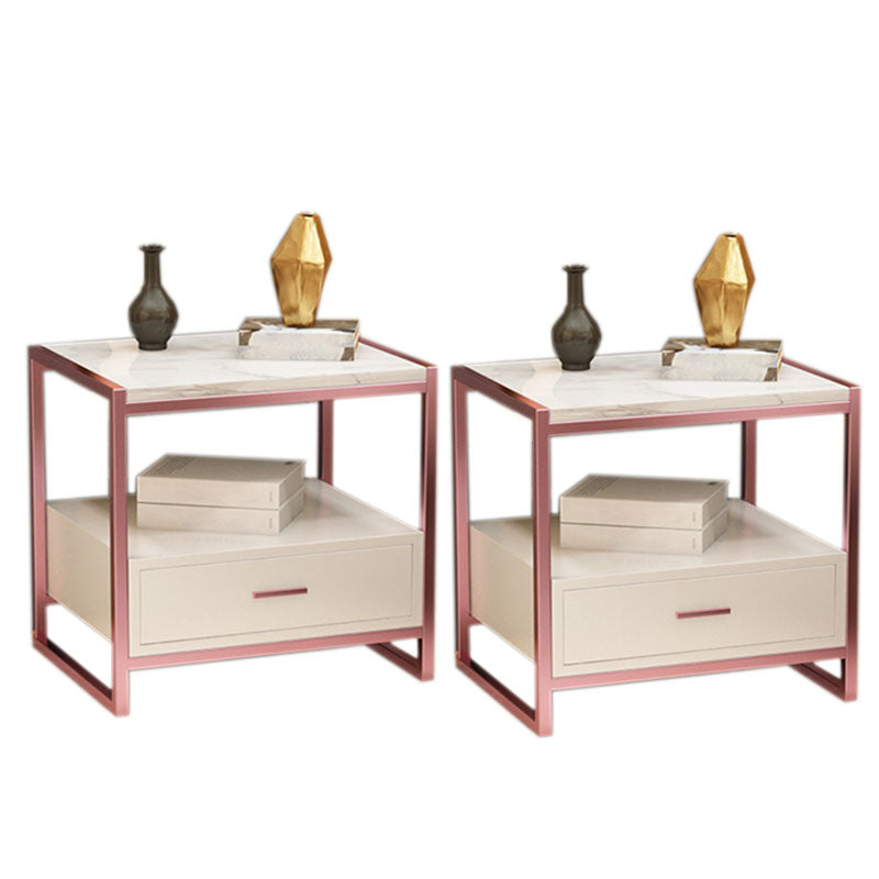 1-Drawer 1-Shelf Accent Table Nightstand 19.68" Tall Faux Marble Bedside Cabinet