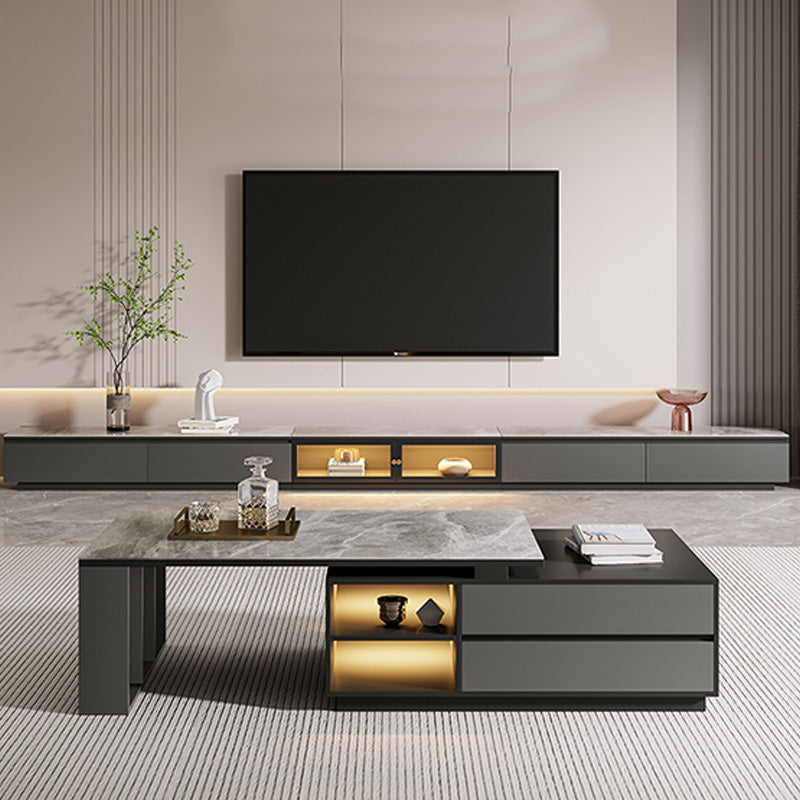 Modern Stone TV Stand Enclosed Storage TV Console in Gray ,31.5"H X 12"W