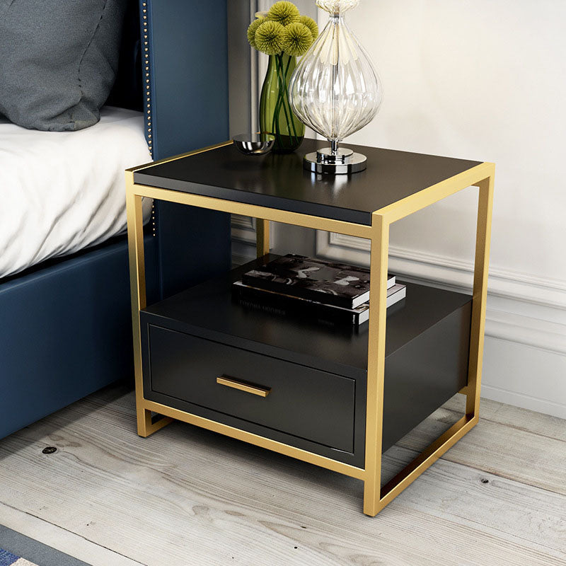 Faux Wood Accent Table Nightstand 19.68" Tall Glam Bedside Cabinet