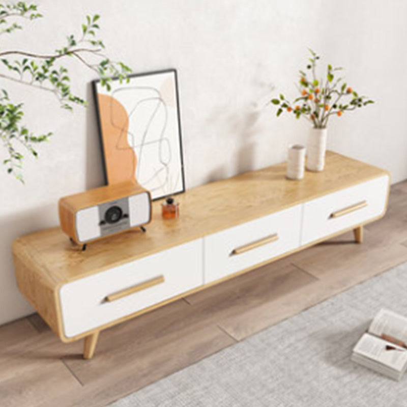 Contemporary Enclosed Storage TV Console Solid Wood TV Stand with 3 Drawers