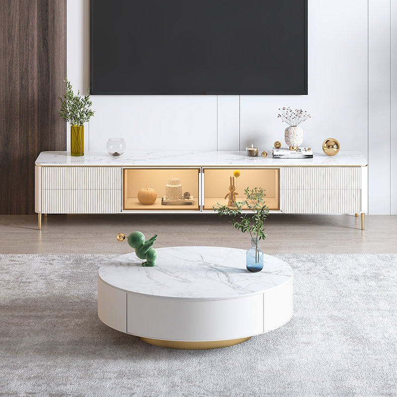 Modern TV Stand White TV Console with Drawers for Living Room