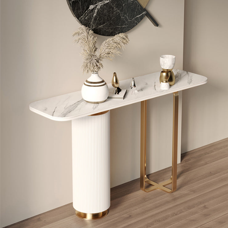 15 Inch Wide Glam Accent Table Stone Gold Console Accent Table