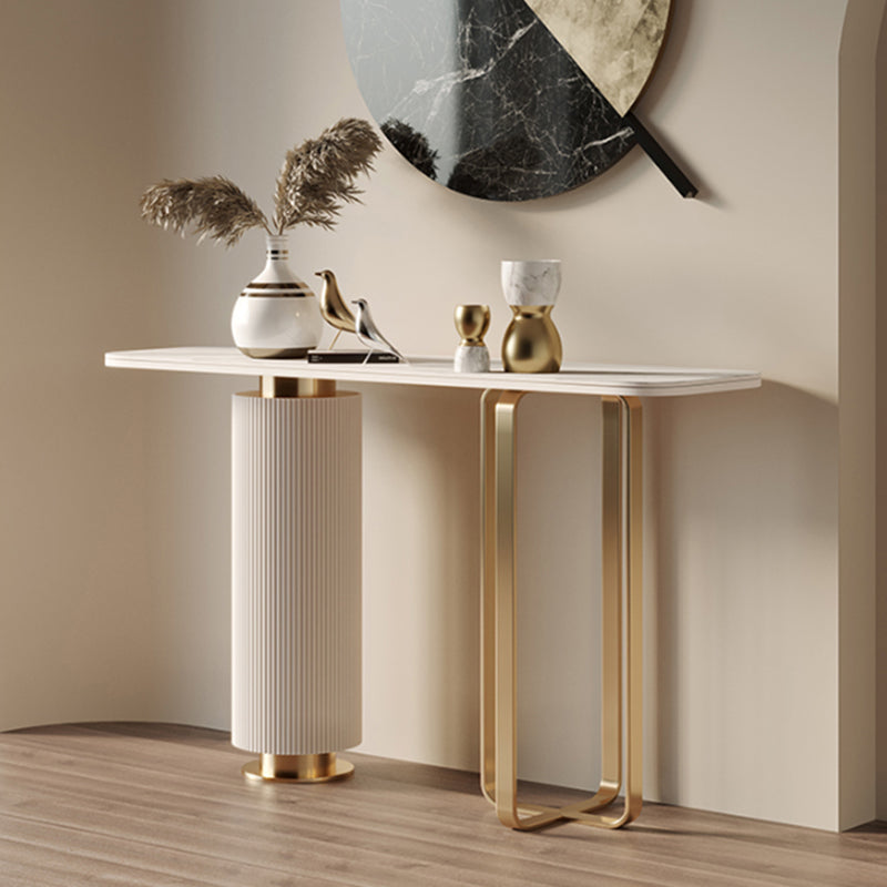 15 Inch Wide Glam Accent Table Stone Gold Console Accent Table