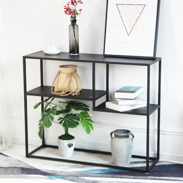 Contemporary Iron Console Sofa Table Rectangle End Table with Shelves for Hall