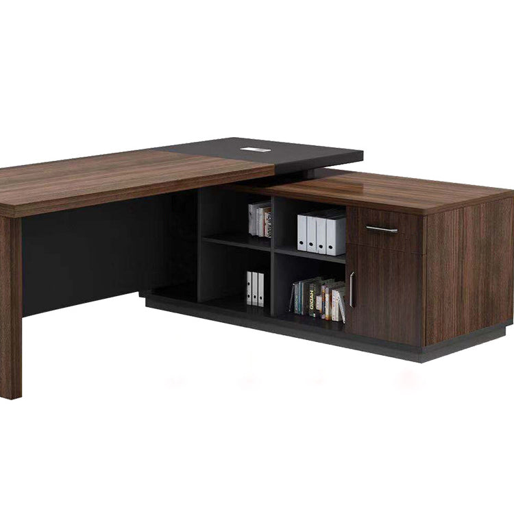 Contemporary Style Office Desk L-Shape Brown Writing Computer Desk