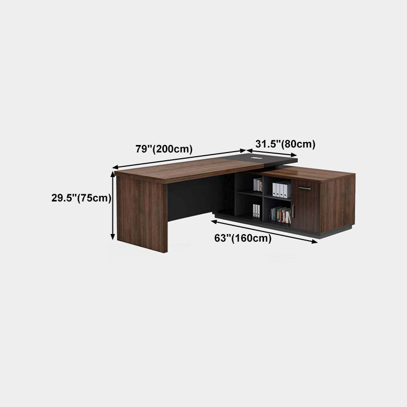 Contemporary Style Office Desk L-Shape Brown Writing Computer Desk