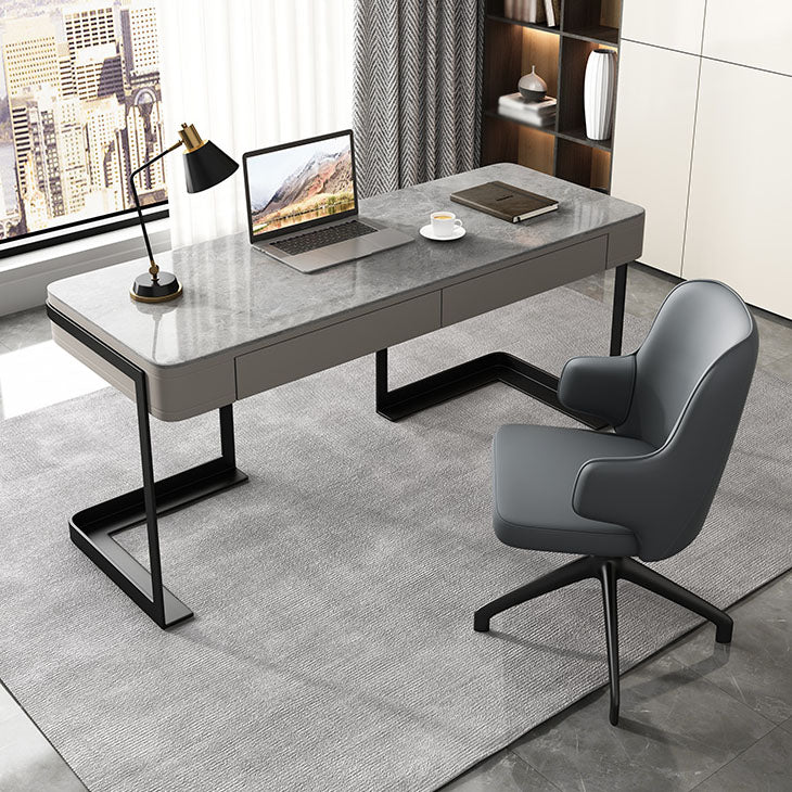 Modern Style Office Desk Sintered Stone 2-drawer Desk for Home