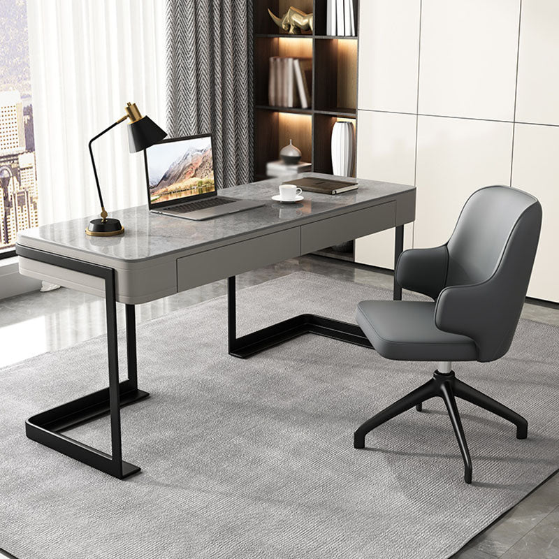 Modern Style Office Desk Sintered Stone 2-drawer Desk for Home