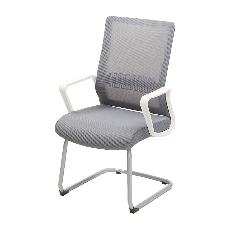 Contemporary Arm Chair Gray Adjustable Arms No Wheels Office Chair