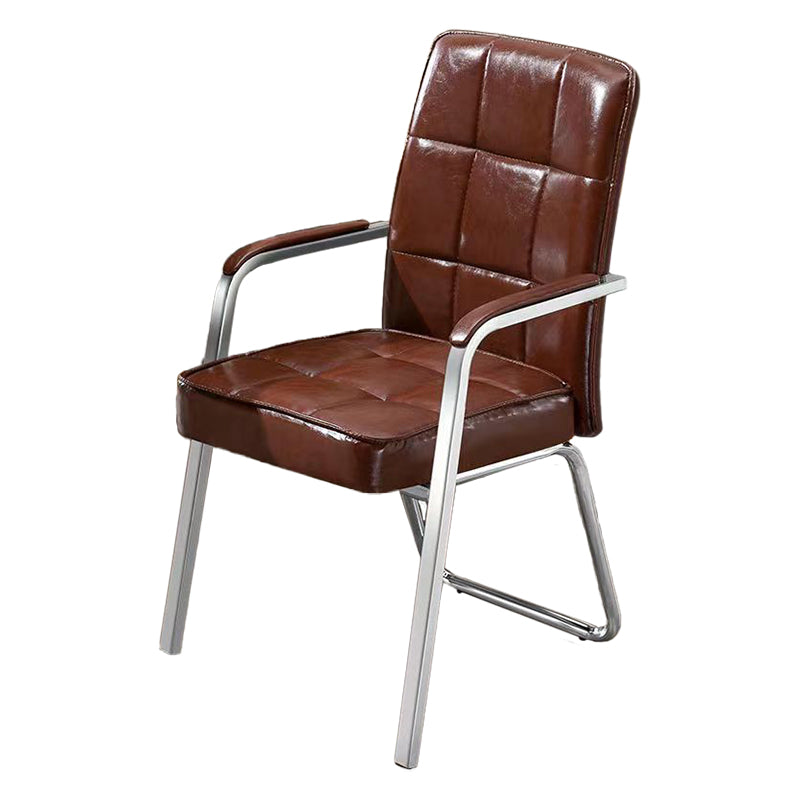 Modern Fixed Arms Leather Chair No Wheels Mid-Back Office Chair