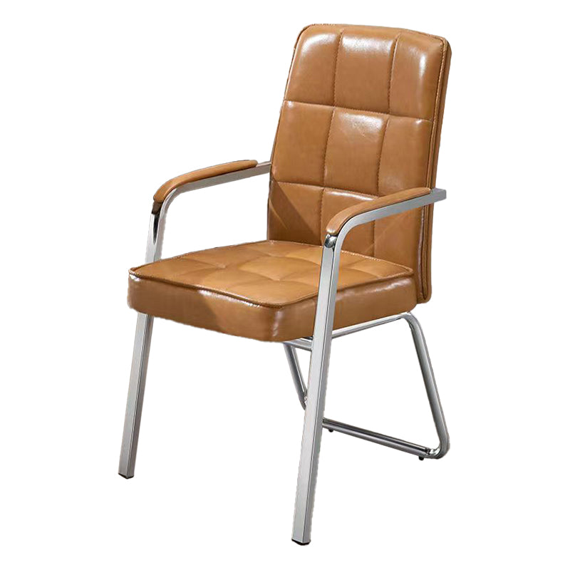 Modern Fixed Arms Leather Chair No Wheels Mid-Back Office Chair