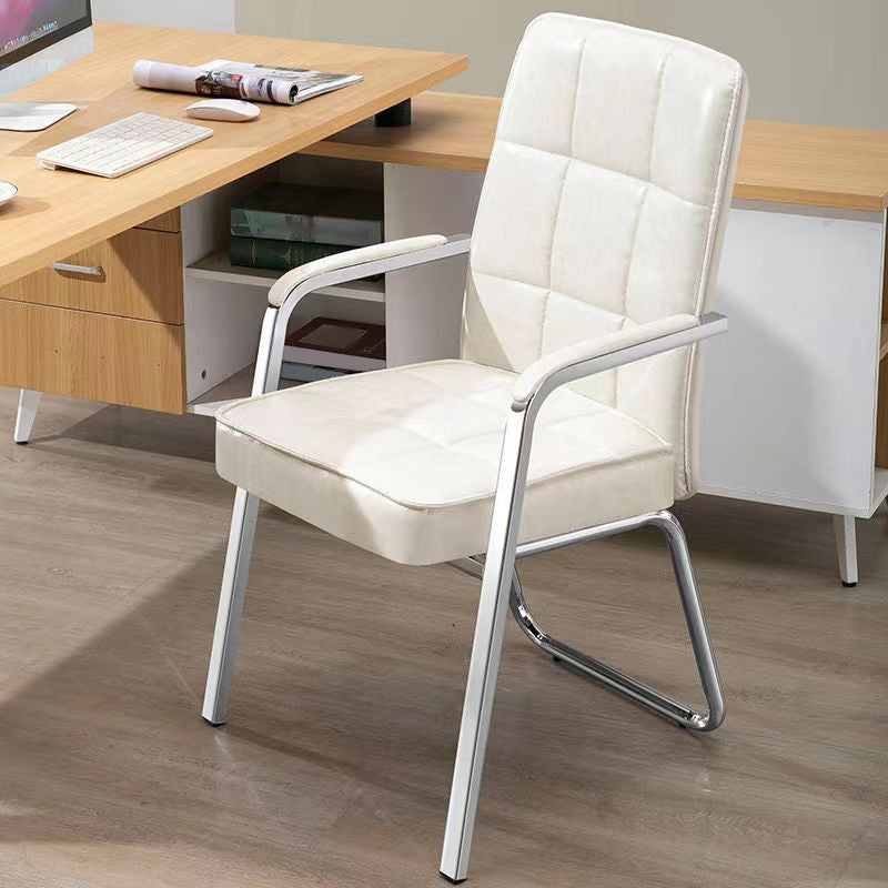 Modern Fixed Arms Leather Chair No Wheels Mid-Back Office Chair