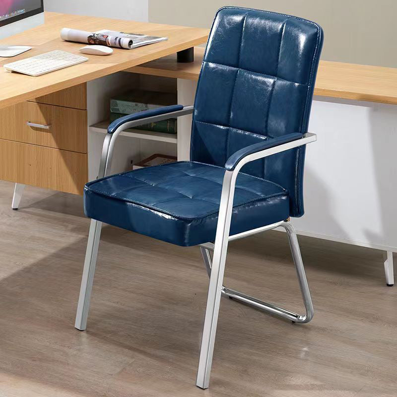 Modern Fixed Arms Leather Chair No Wheels Mid-Back Office Chair