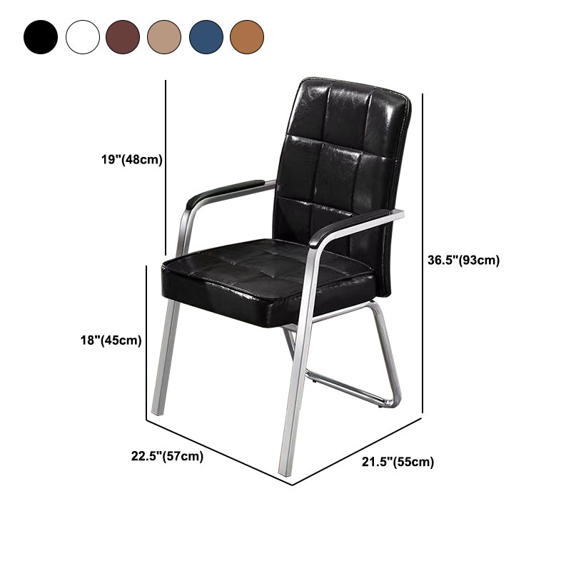 Modern Fixed Arms Leather Chair No Wheels Mid-Back Office Chair