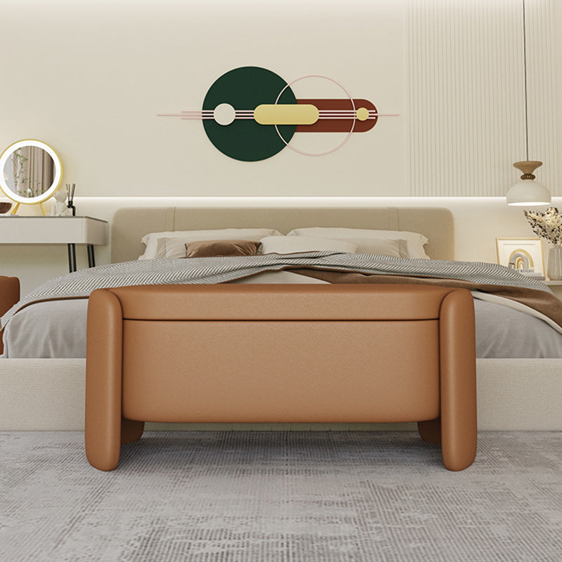 Modern Flip Top Bench Faux Leather Solid Color Bench for Bedroom