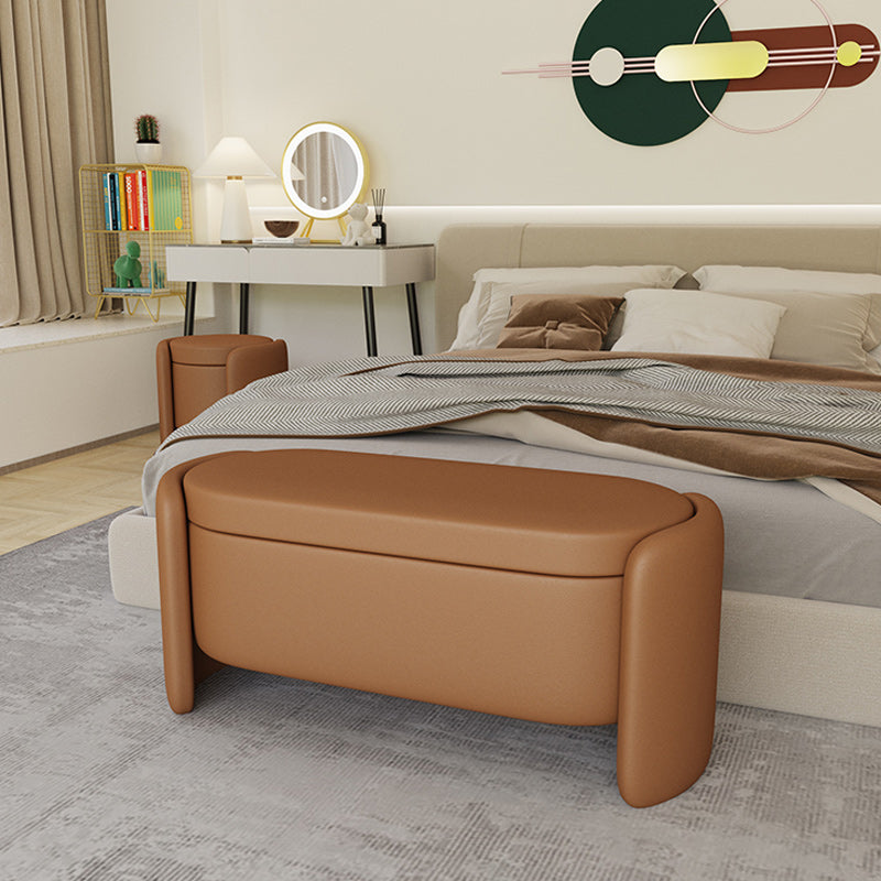 Modern Flip Top Bench Faux Leather Solid Color Bench for Bedroom