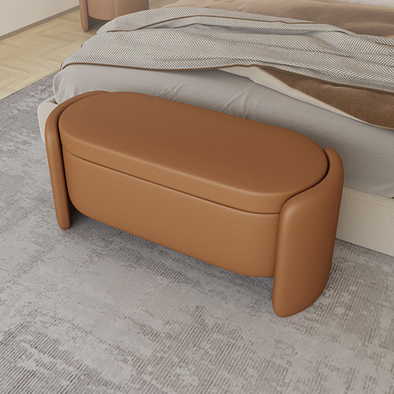 Modern Flip Top Bench Faux Leather Solid Color Bench for Bedroom