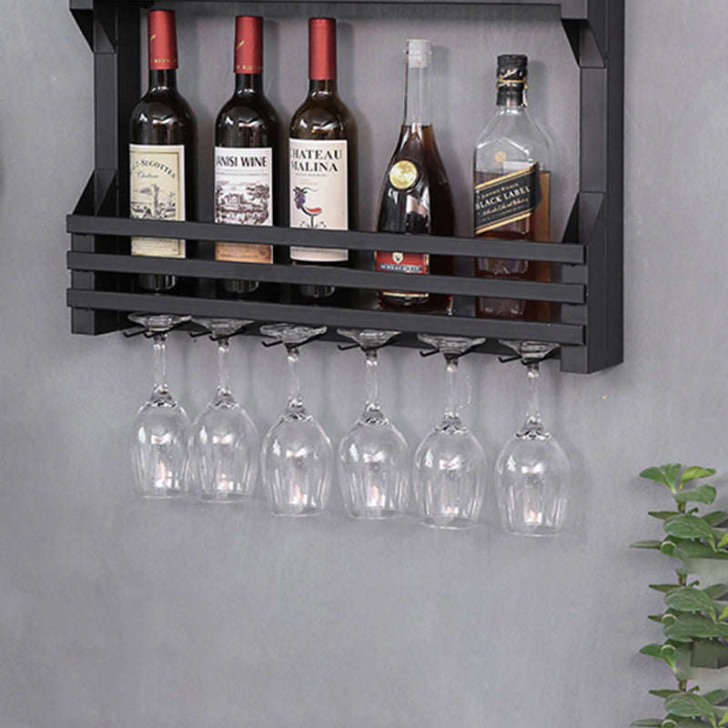 Iron Wall Mounted Modern Wine Rack Wine Rack in Brown with Storage