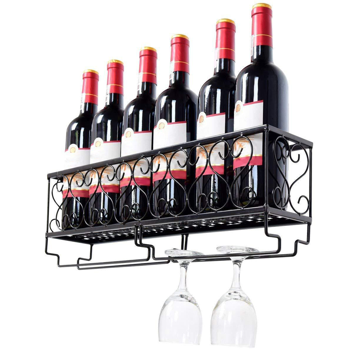 Metal Modern Wine Shelf Wall Mounted Stemware Holder Wine Holder with Shelf