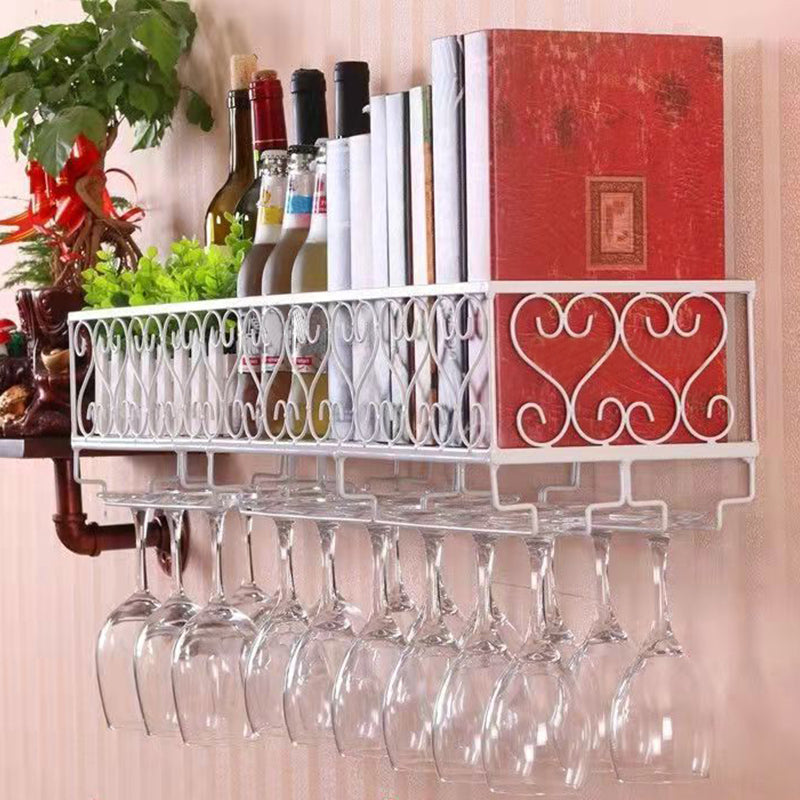 Metal Modern Wine Shelf Wall Mounted Stemware Holder Wine Holder with Shelf