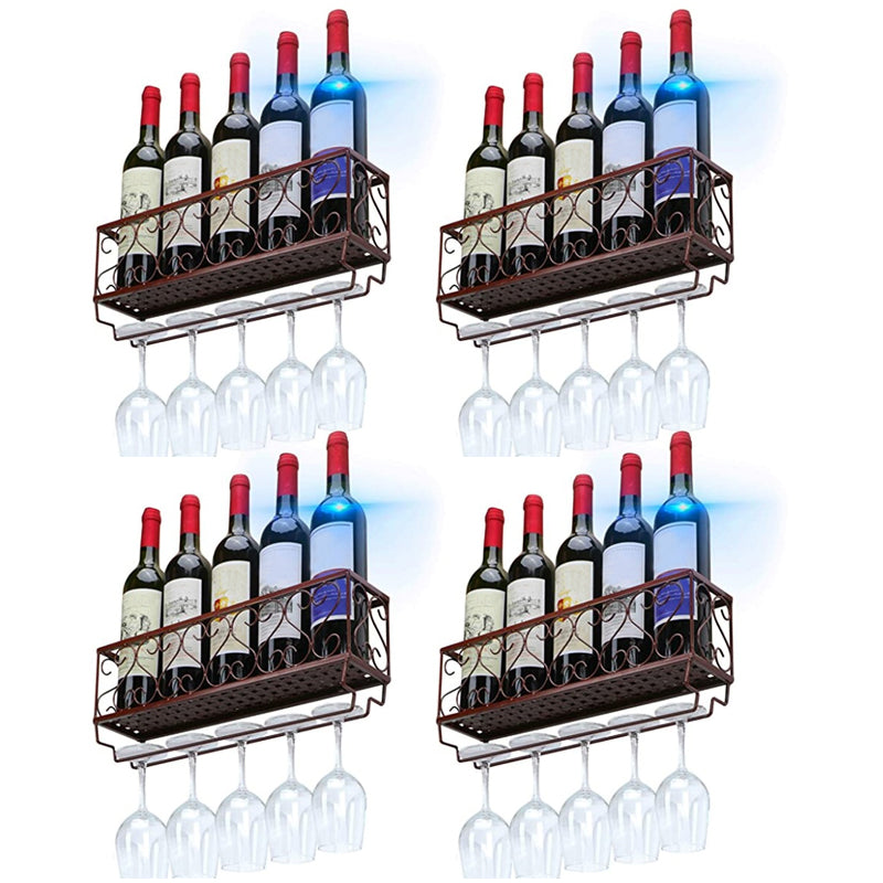 Metal Modern Wine Shelf Wall Mounted Stemware Holder Wine Holder with Shelf