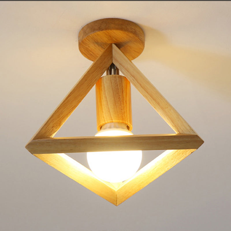 Wood Geometric Shade Flush Ceiling Light Modern Style 1 Light Flush Mount Fixture in Brown