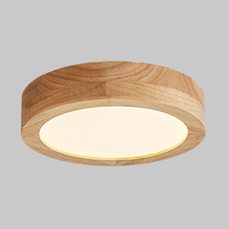 Wood Round Flush Ceiling Light Modern Style 1 Light Flush Mount Fixture in Brown