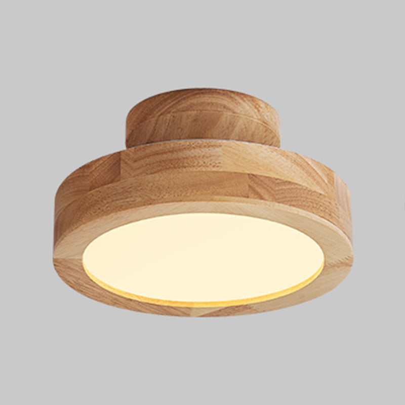 Wood Round Flush Ceiling Light Modern Style 1 Light Flush Mount Fixture in Brown